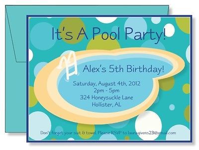 Personalized Swimming Pool Party & Dots Boys Birthday Party Invitation