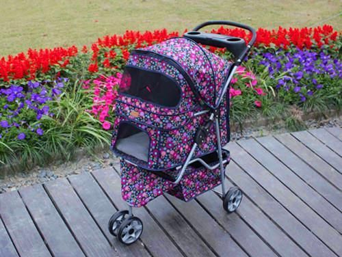 New BestPet 3 Wheels Fashion Flowers Pet Dog Cat Stroller w Raincover